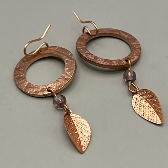 Handmade Jewelry - ElegantCopper Leaf Drop Earrings